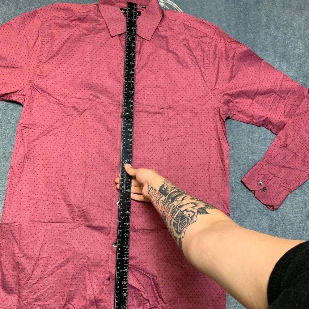 Cobb Italy Dress Shirt Mens 15.5 Pink Geometric Chest Pocket Long Sleeve Formal
